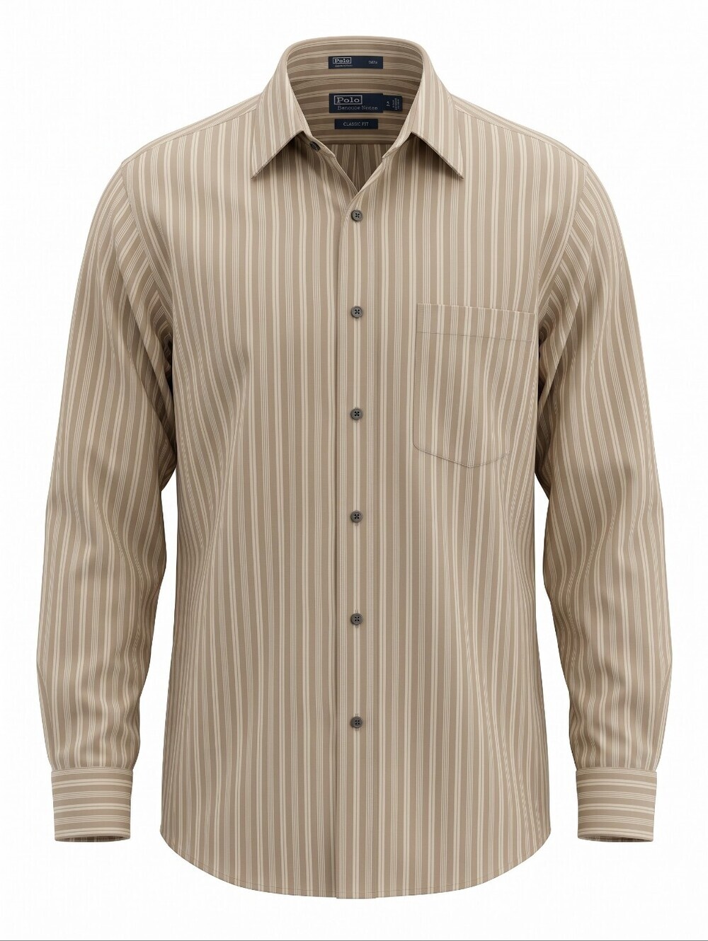 Haggar Men's Tan Striped Button Down Shirt Collegiate Office Buisiness Layering